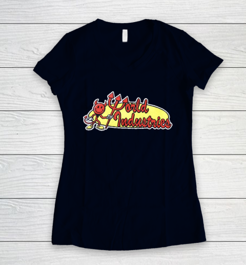 World Industries Devil Satan Hook Ups Skate Hookups Hook Ups Vintage 90's Women's V-Neck T-Shirt 2
