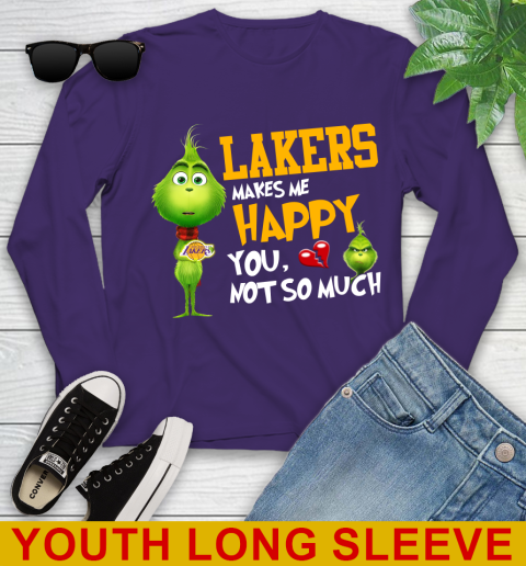 NBA Los Angeles Lakers Makes Me Happy You Not So Much Grinch Basketball Sports Youth Long Sleeve 4