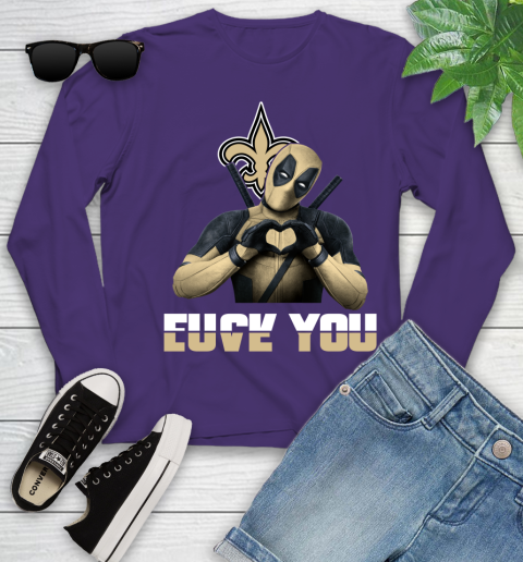 NHL New Orleans Saints Deadpool Love You Fuck You Football Sports Youth Long Sleeve 4