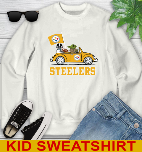 NFL Football Pittsburgh Steelers Darth Vader Baby Yoda Driving Star Wars Shirt Youth Sweatshirt