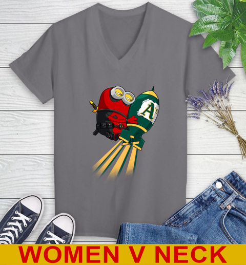 MLB Baseball Oakland Athletics Deadpool Minion Marvel Shirt Women's V-Neck T-Shirt 11