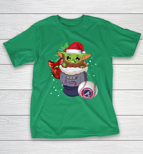 Atlanta Braves Christmas Baby Yoda Star Wars Funny Happy MLB T-Shirt