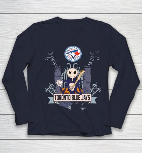 MLB Toronto Blue Jays Baseball Jack Skellington Halloween Youth Long Sleeve 2