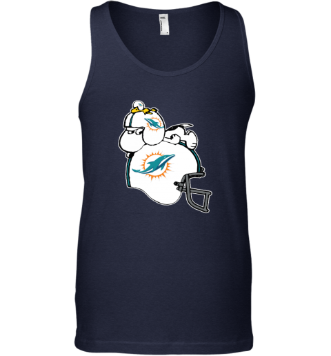 1ayr snoopy and woodstock resting on minami dolphins helmet unisex tank 17 front navy
