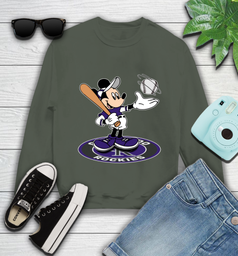 MLB Baseball Colorado Rockies Cheerful Mickey Disney Shirt Youth Sweatshirt 9