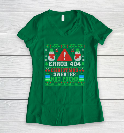 Computer Error 404 Ugly Christmas Sweater Not's Found Xmas Women's V-Neck T-Shirt 3