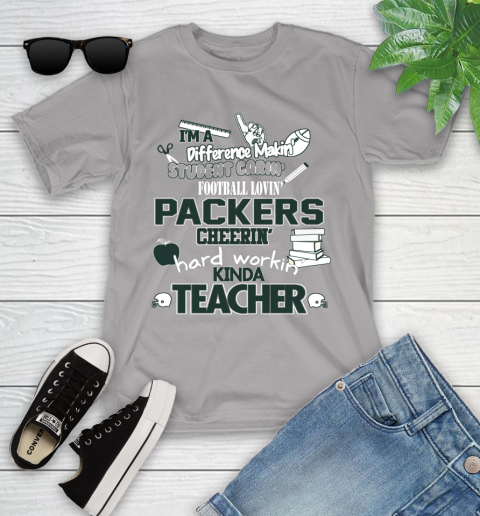 Green Bay Packers NFL I'm A Difference Making Student Caring Football Loving Kinda Teacher Youth T-Shirt 4