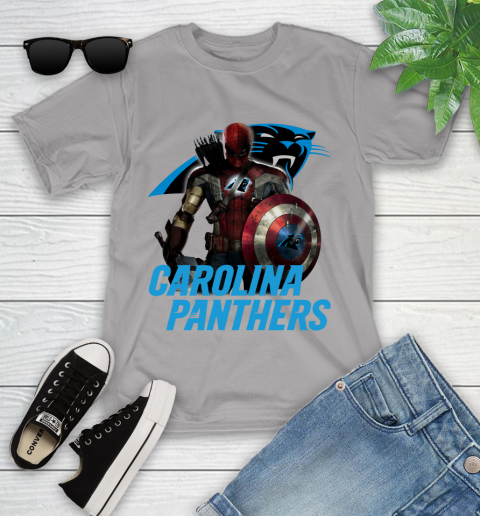 NFL Captain America Thor Spider Man Hawkeye Avengers Endgame Football Carolina Panthers Youth T-Shirt 4