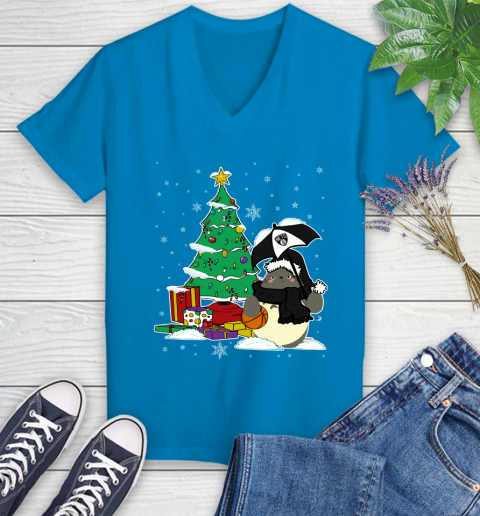 Brooklyn Nets NBA Basketball Cute Tonari No Totoro Christmas Sports Women's V-Neck T-Shirt 7