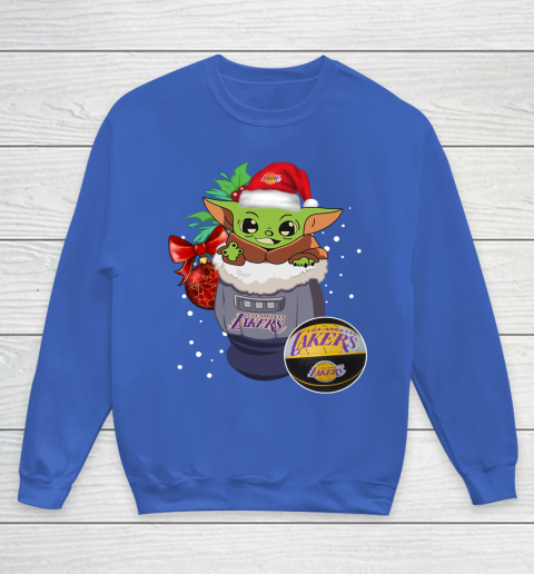 Los Angeles Lakers Christmas Baby Yoda Star Wars Funny Happy NBA Youth Sweatshirt 8