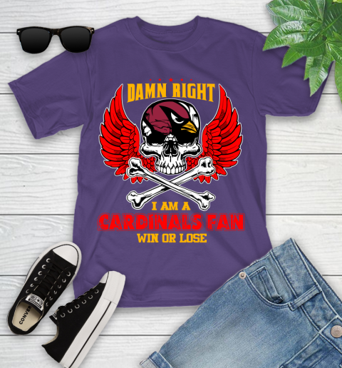 NFL Damn Right I Am A Arizona Cardinals Win Or Lose Skull Football Sports Youth T-Shirt 3