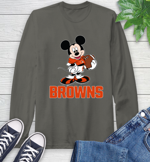 NFL Football Cleveland Browns Cheerful Mickey Mouse Shirt Long Sleeve T-Shirt 9