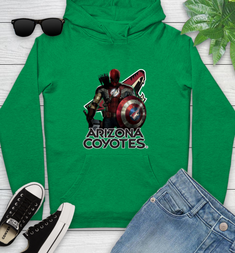 NHL Captain America Thor Spider Man Hawkeye Avengers Endgame Hockey Arizona Coyotes Youth Hoodie 7