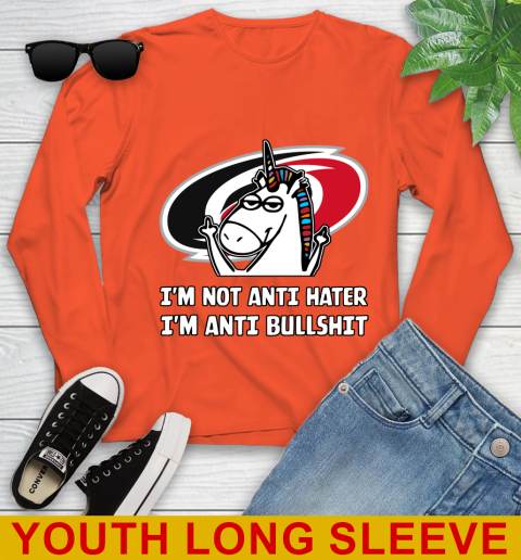 Carolina Hurricanes NHL Hockey Unicorn I'm Not Anti Hater I'm Anti Bullshit Youth Long Sleeve 4