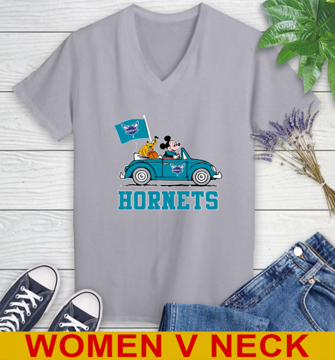 NBA Basketball Charlotte Hornets Pluto Mickey Driving Disney Shirt Women's V-Neck T-Shirt 5