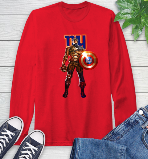 NFL Captain America Marvel Avengers Endgame Football Sports New York Giants Long Sleeve T-Shirt 10