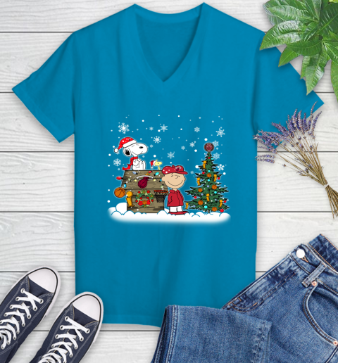 Miami Heat NBA Basketball Christmas The Peanuts Movie Snoopy Championship Women's V-Neck T-Shirt 7