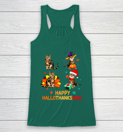Cat Halloween Thanksgiving Christmas Happy Hallothanksmas Racerback Tank 5