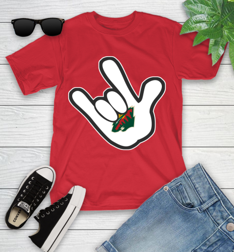 Minnesota Wild NHL Hockey Mickey Rock Hand Disney Youth T-Shirt 10
