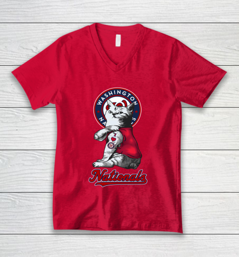 MLB Baseball My Cat Loves Washington Nationals V-Neck T-Shirt 6