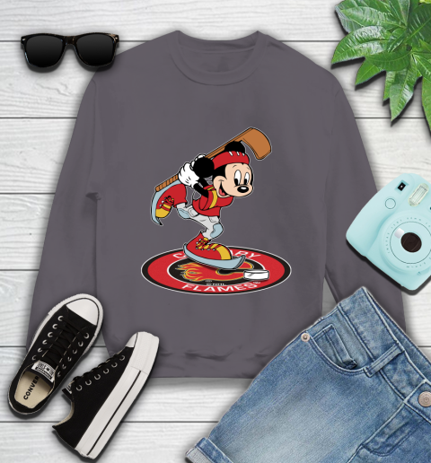 NHL Hockey Calgary Flames Cheerful Mickey Disney Shirt Youth Sweatshirt 5