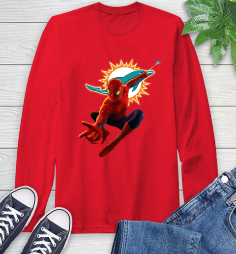 NFL Spider Man Avengers Endgame Football Miami Dolphins Long Sleeve T-Shirt 10