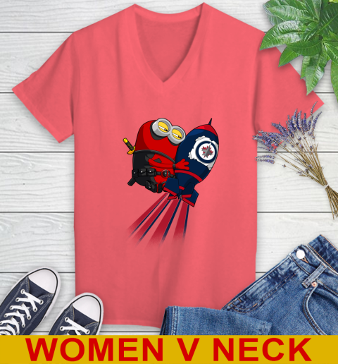 NHL Hockey Winnipeg Jets Deadpool Minion Marvel Shirt Women's V-Neck T-Shirt 6