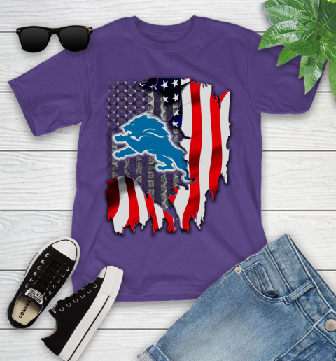 Detroit Lions NFL Football American Flag Youth T-Shirt 3