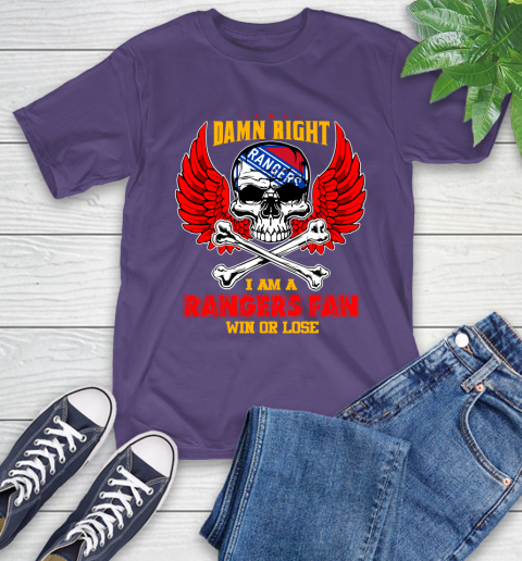 NHL Damn Right I Am A New York Rangers Win Or Lose Skull Hockey Sports T-Shirt 5