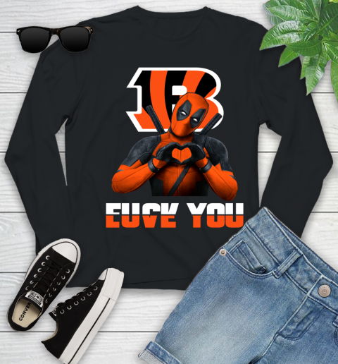 NHL Cincinnati Bengals Deadpool Love You Fuck You Football Sports Youth Long Sleeve