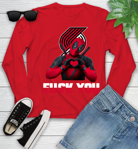 NBA Portland Trail Blazers Deadpool Love You Fuck You Basketball Sports Youth Long Sleeve 11