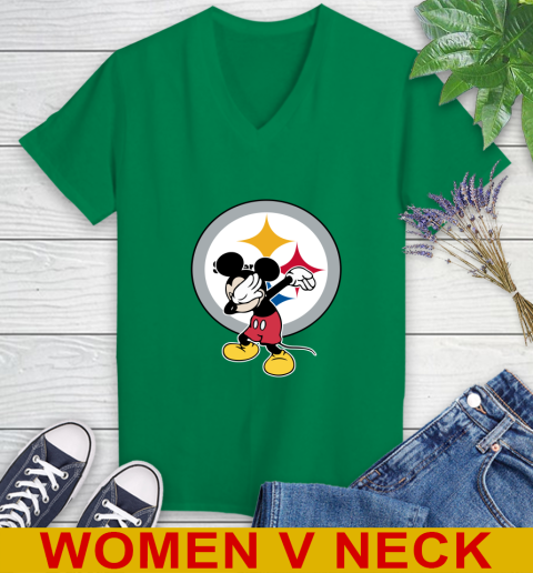 Pittsburgh Steelers NFL Football Dabbing Mickey Disney Sports Women's V-Neck T-Shirt 6