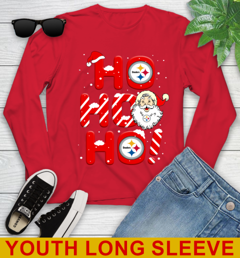 Pittsburgh Steelers NFL Football Ho Ho Ho Santa Claus Merry Christmas Shirt Youth Long Sleeve 11