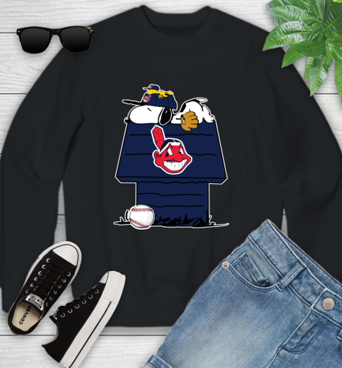 MLB Cleveland Indians Snoopy Woodstock The Peanuts Movie Baseball T Shirt Youth Sweatshirt 2