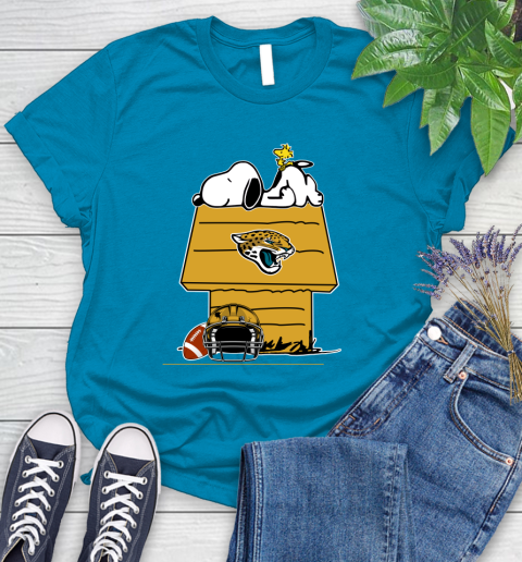 Jacksonville Jaguars NFL Football Snoopy Woodstock The Peanuts Movie Women's T-Shirt 7