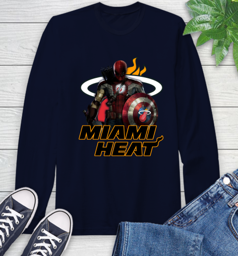 Miami Heat NBA Basketball Captain America Thor Spider Man Hawkeye Avengers Long Sleeve T-Shirt 4