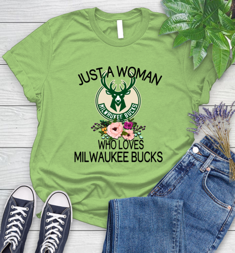 NBA Just A Woman Who Loves Milwaukee Bucks Basketball Sports Women's T-Shirt 7