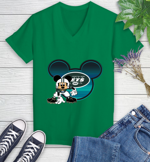 NFL New York Jets Mickey Mouse Disney Football T Shirt Women's V-Neck T-Shirt 5