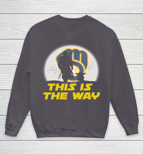 Milwaukee Brewers MLB Baseball Star Wars Yoda And Mandalorian This Is The Way Youth Sweatshirt 5