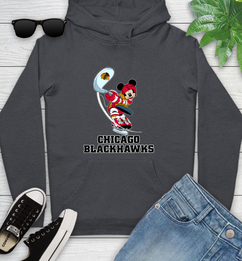 NHL Hockey Chicago Blackhawks Cheerful Mickey Mouse Shirt Youth Hoodie 8