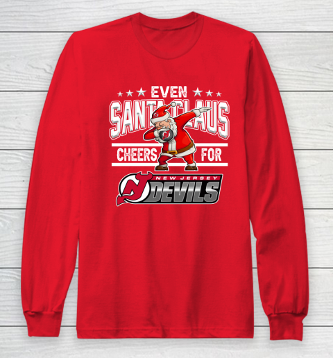 New Jersey Devils Even Santa Claus Cheers For Christmas NHL Long Sleeve T-Shirt 7