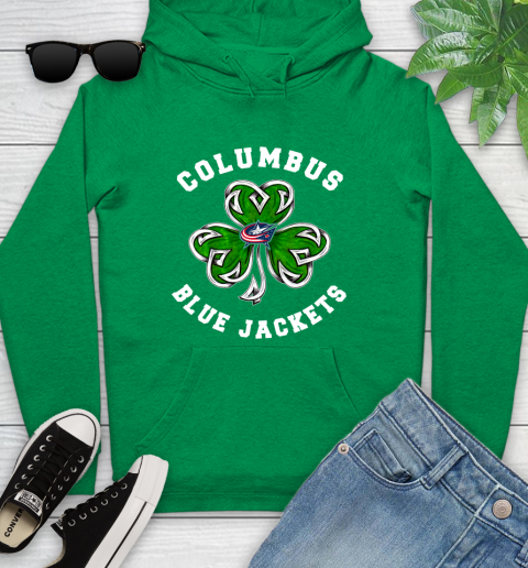 NHL Columbus Blue Jackets Three Leaf Clover St Patrick's Day Hockey Sports Youth Hoodie 9