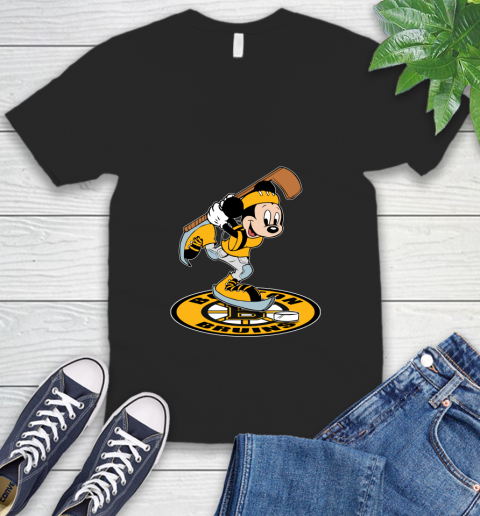 NHL Hockey Boston Bruins Cheerful Mickey Disney Shirt V-Neck T-Shirt