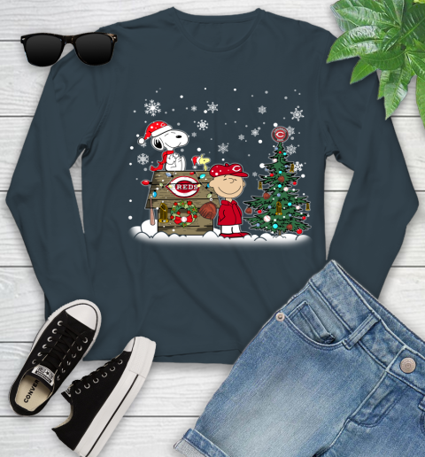 MLB Cincinnati Reds Snoopy Charlie Brown Christmas Baseball Commissioner's Trophy Youth Long Sleeve 9