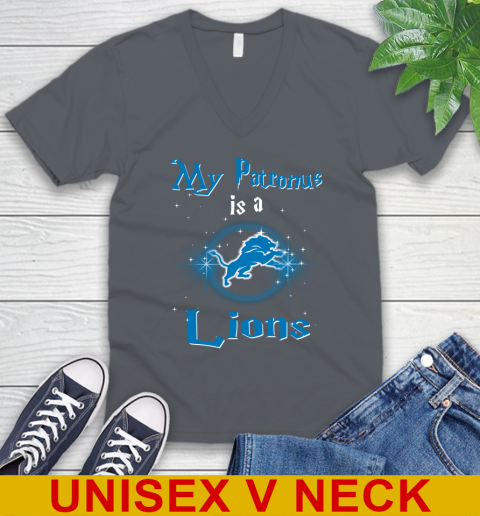 NFL Football Harry Potter My Patronus Is A Detroit Lions V-Neck T-Shirt - Image 5