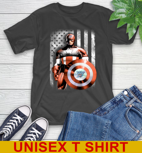 Oklahoma City Thunder NBA Basketball Captain America Marvel Avengers American Flag Shirt T-Shirt