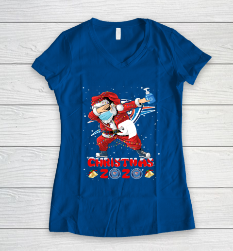 Oklahoma City Thunder Funny Santa Claus Dabbing Christmas 2020 NBA Women's V-Neck T-Shirt 7