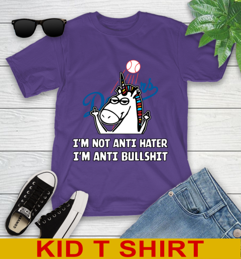 Los Angeles Dodgers MLB Baseball Unicorn I'm Not Anti Hater I'm Anti Bullshit Youth T-Shirt 4