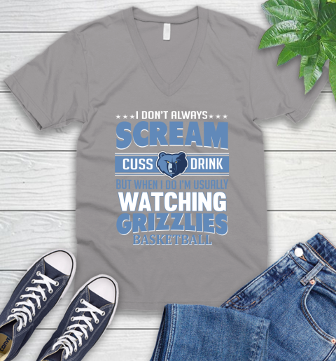 Memphis Grizzlies NBA Basketball I Scream Cuss Drink When I'm Watching My Team V-Neck T-Shirt 3