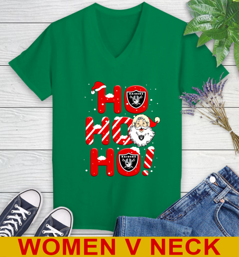 Oakland Raiders NFL Football Ho Ho Ho Santa Claus Merry Christmas Shirt Women's V-Neck T-Shirt 5